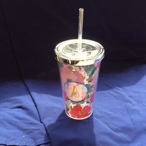 A MonogramTumbler 16 fl oz Flower Design Pink